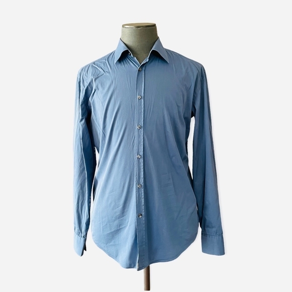 HUGO BOSS Blue Button Front Long Sleeve Slim Fit Men’s Cotton Dress Shirt - Picture 1 of 6